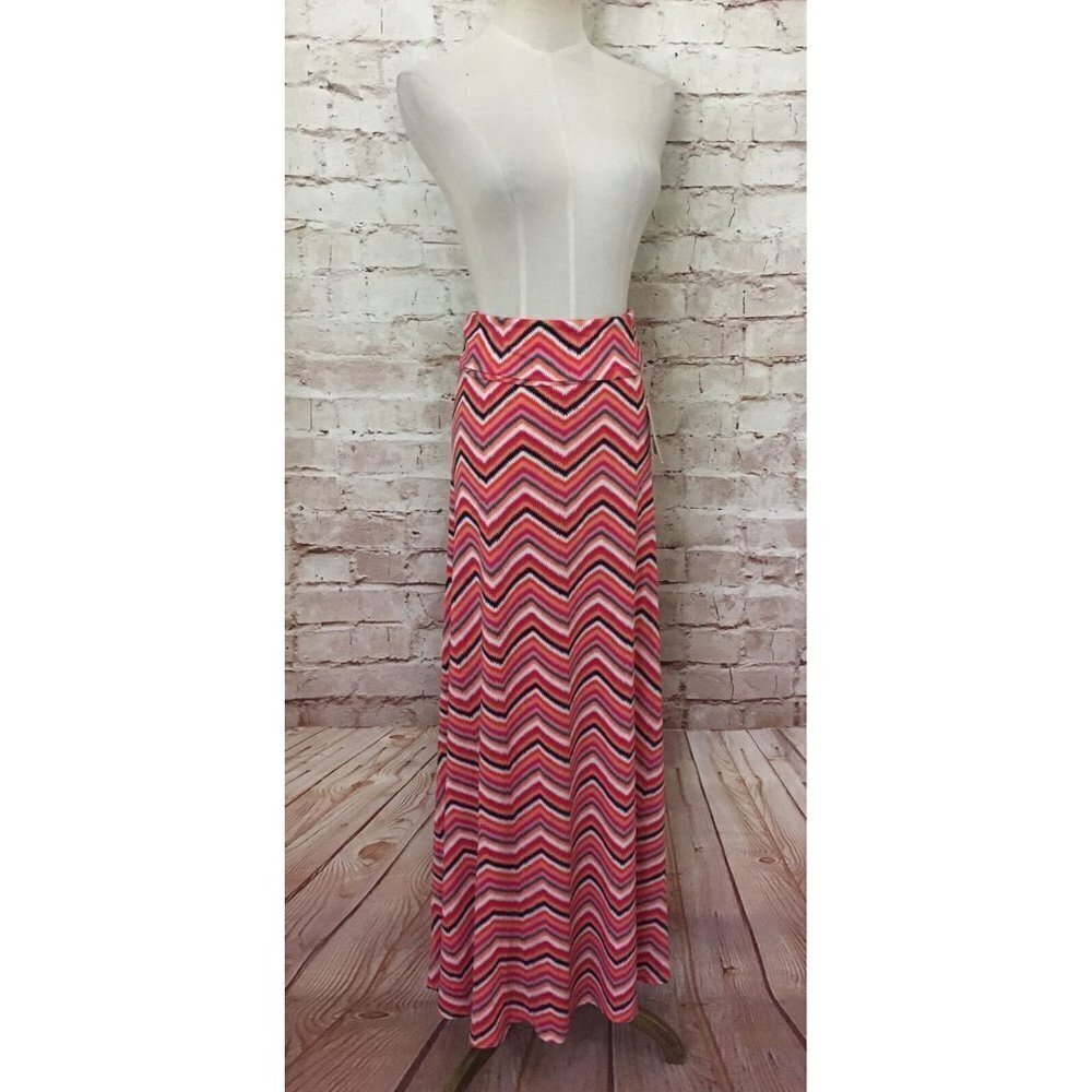 LuLaRoe Womens MAXI Skirt Size XXS Pink Multicolor Chevron Long Length Modest